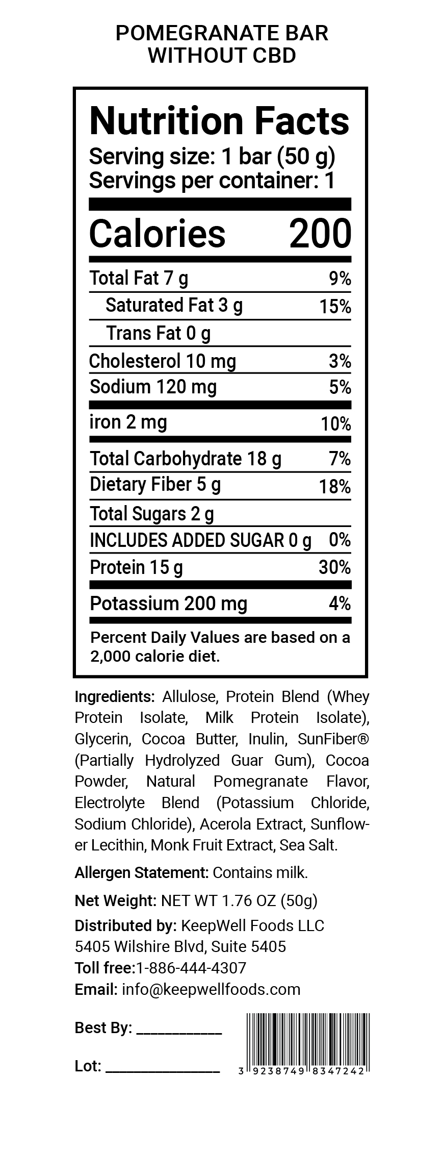 Pomegranate Protein Bar Nutrition Facts