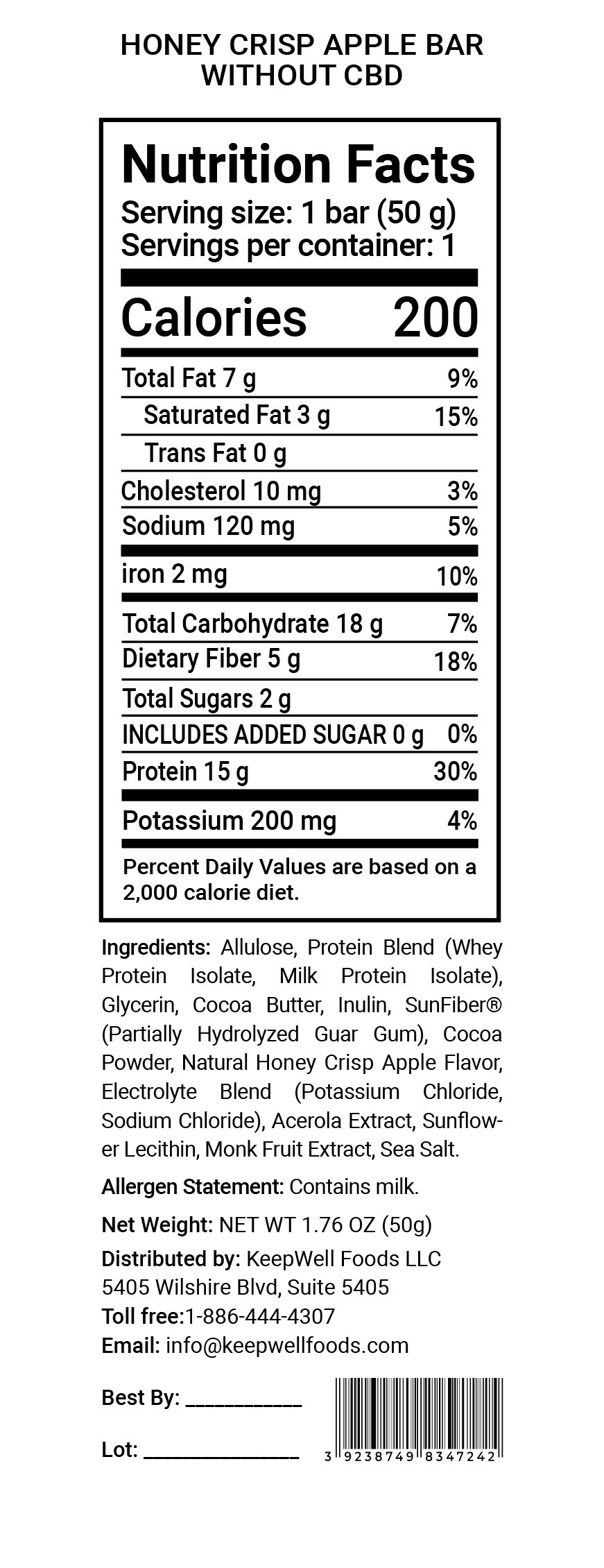 Honey Crisp Apple Protein Bar Nutrition Facts