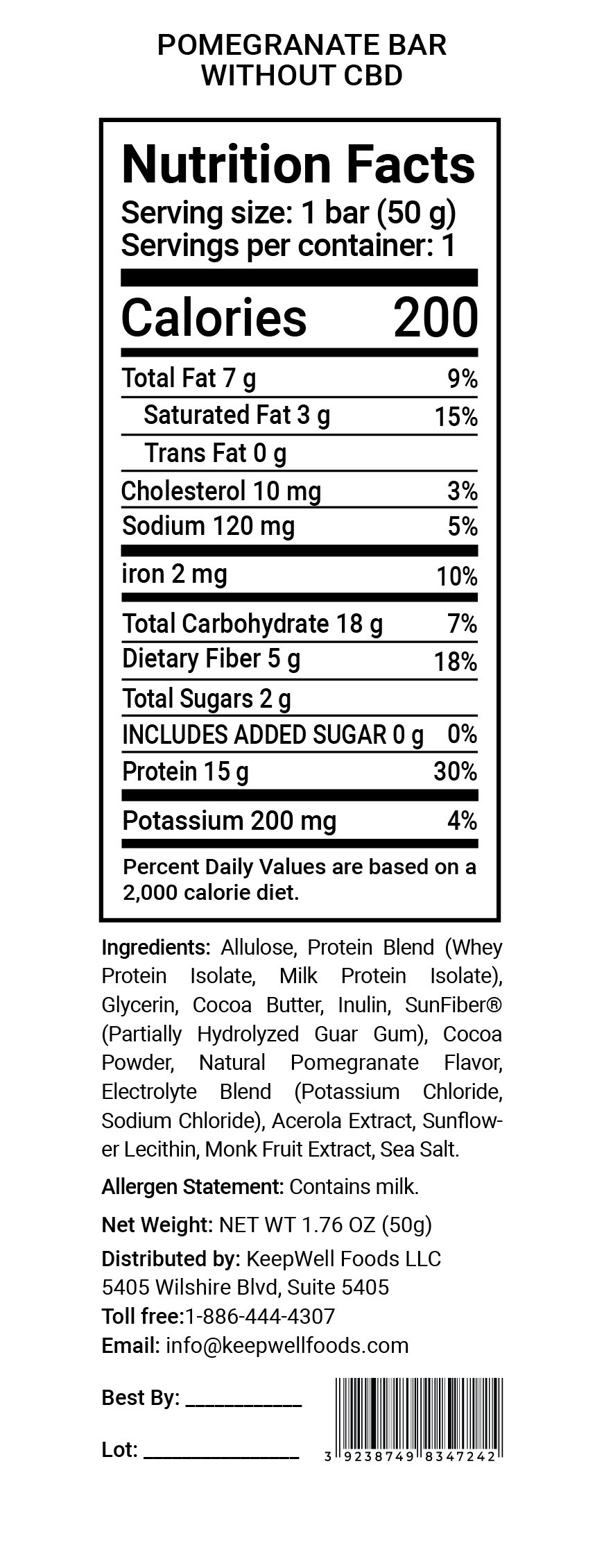Pomegranate Protein Bar Nutrition Facts