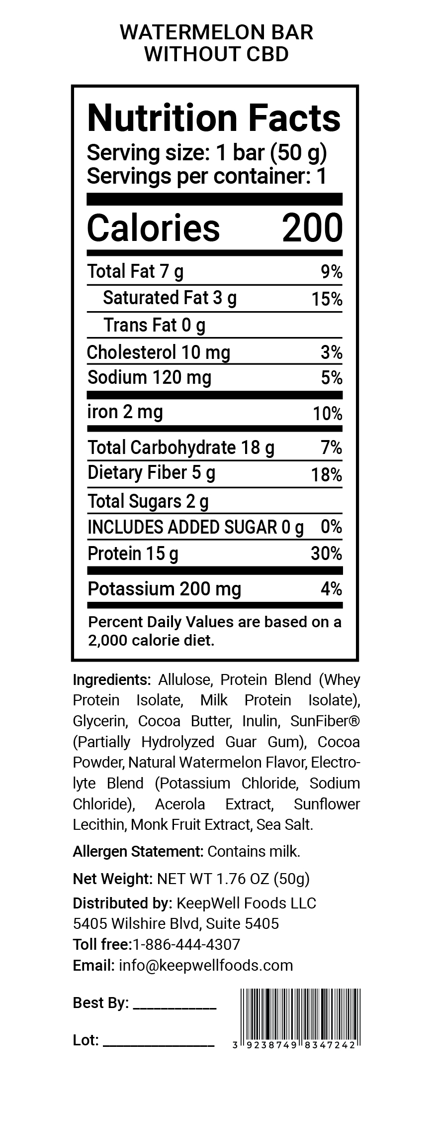 Watermelon Protein Bar Nutrition Facts