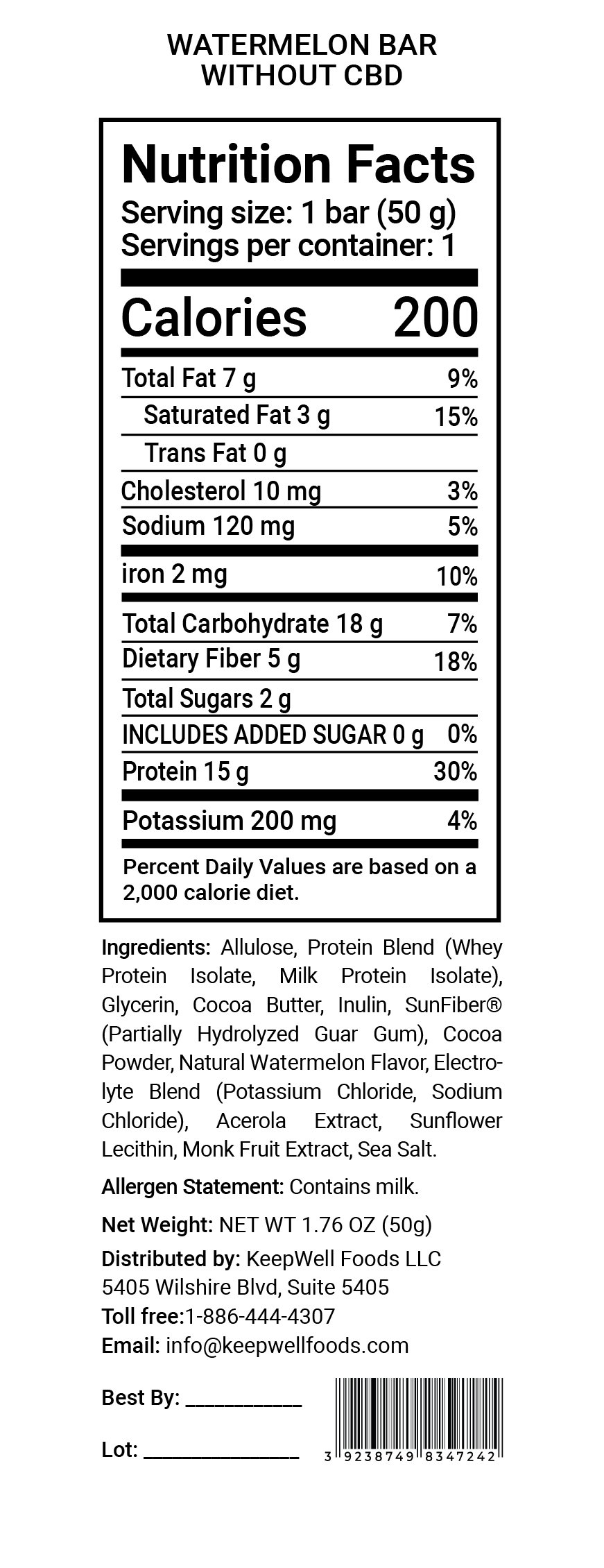Watermelon Protein Bar Nutrition Facts
